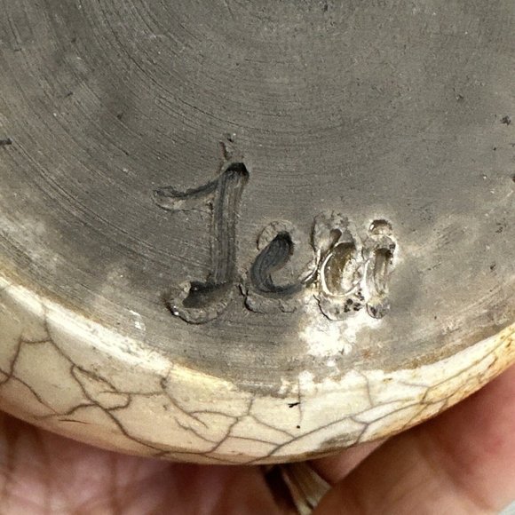 Raku Stoneware Pottery Pot Vase Signed Teri ? Orange/Copper Lava Type Glaze 3.7” - Picture 10 of 15